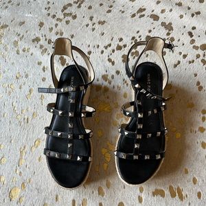 Black studded wedge sandals